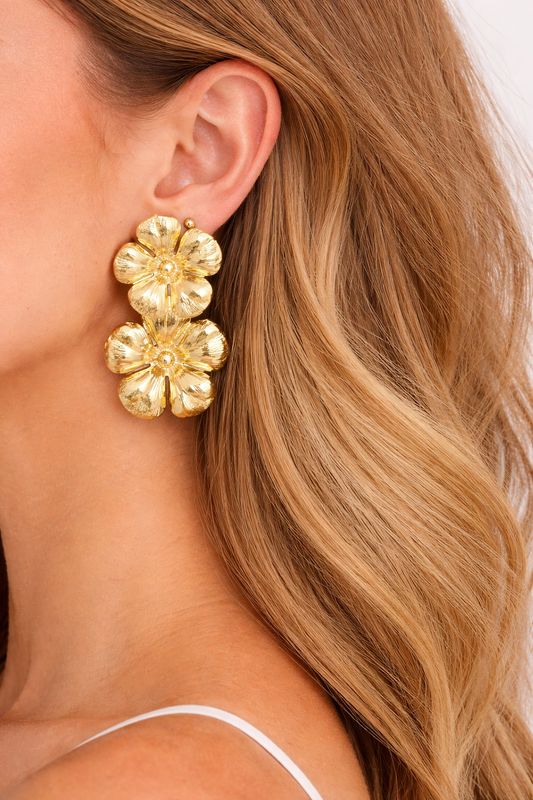 Boucles d'Oreilles 2 Fleurs Dégradé Doré