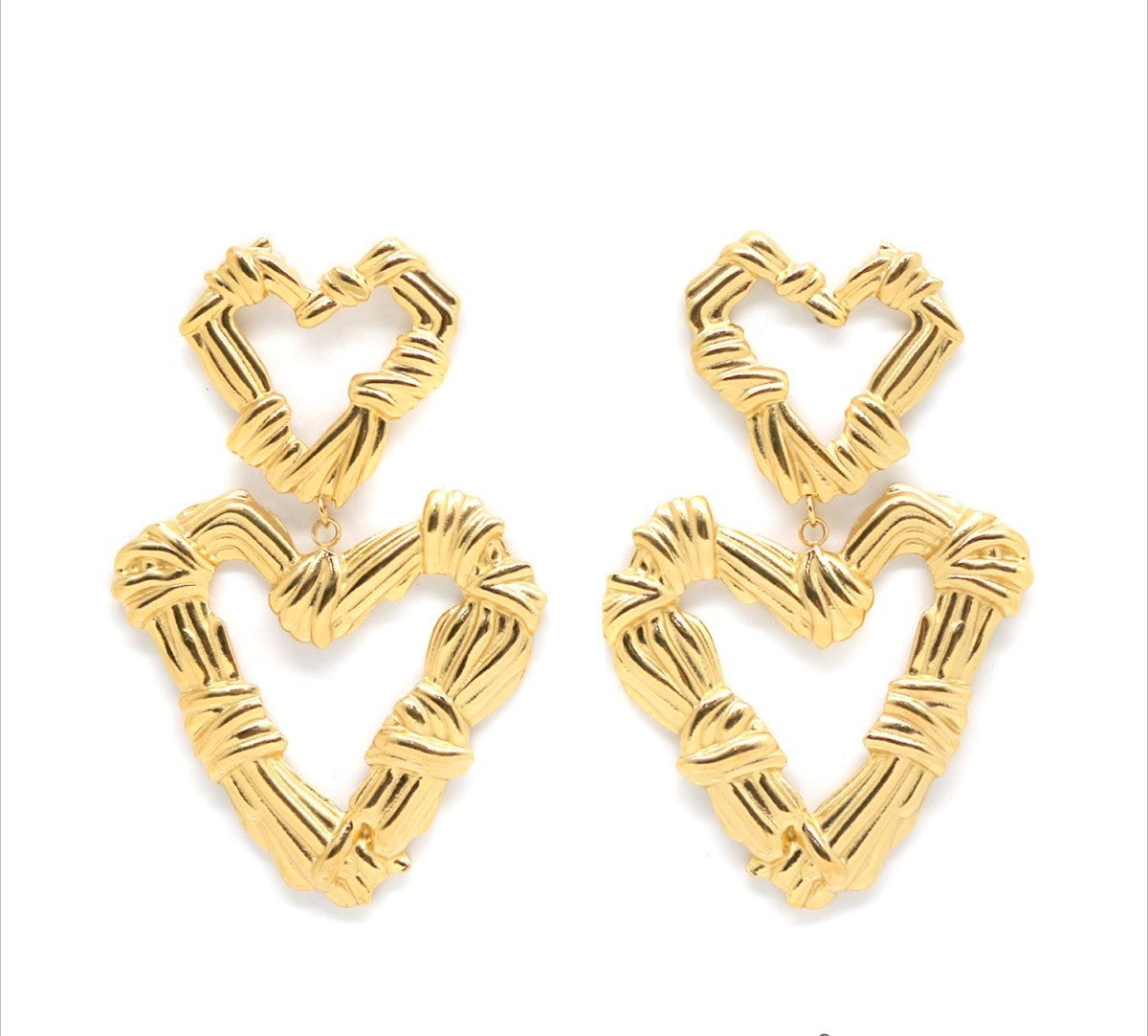 Boucles d'Oreilles Double Coeur Attaché Doré