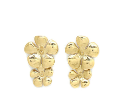Boucles d'Oreilles 2 Fleurs Dégradé Doré