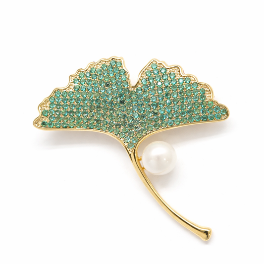 Broche Ginkgo Zirconium Vert