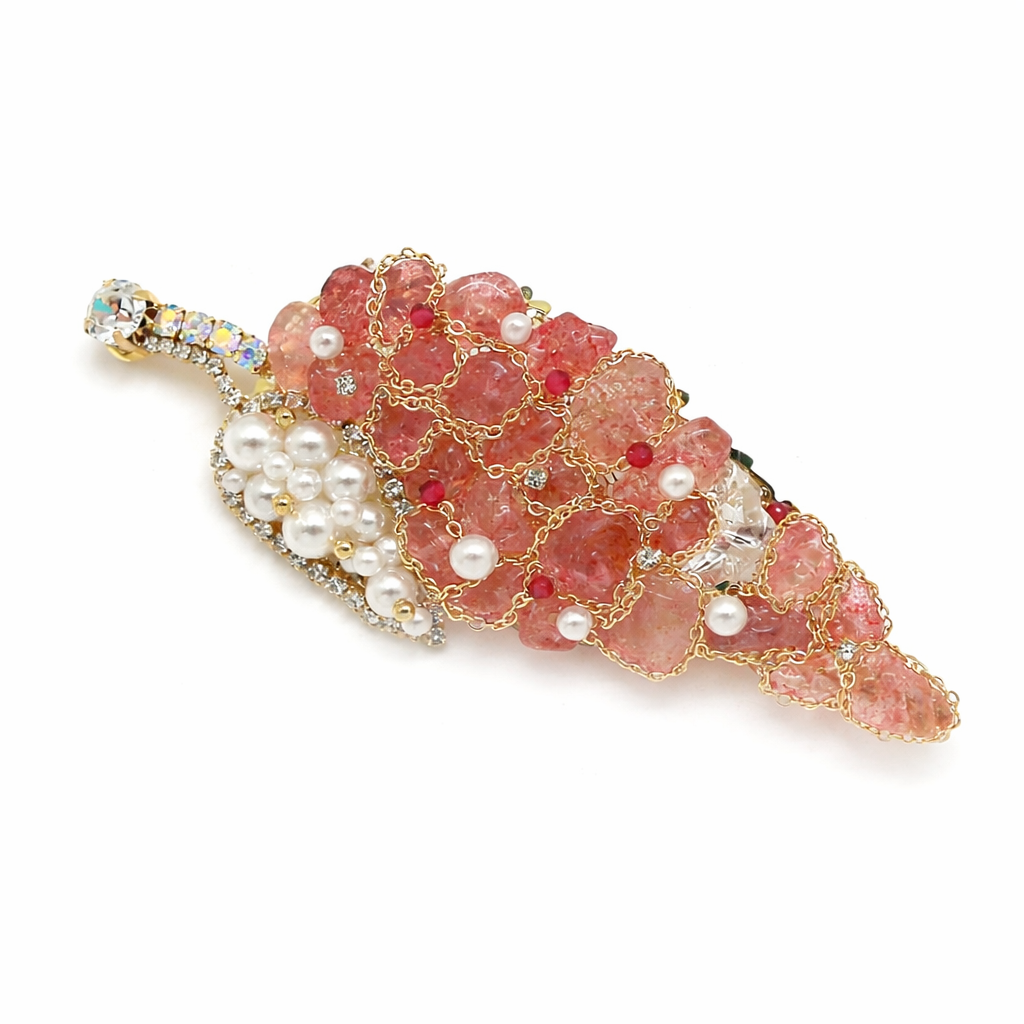 Broches Feuilles Quartz Fraise