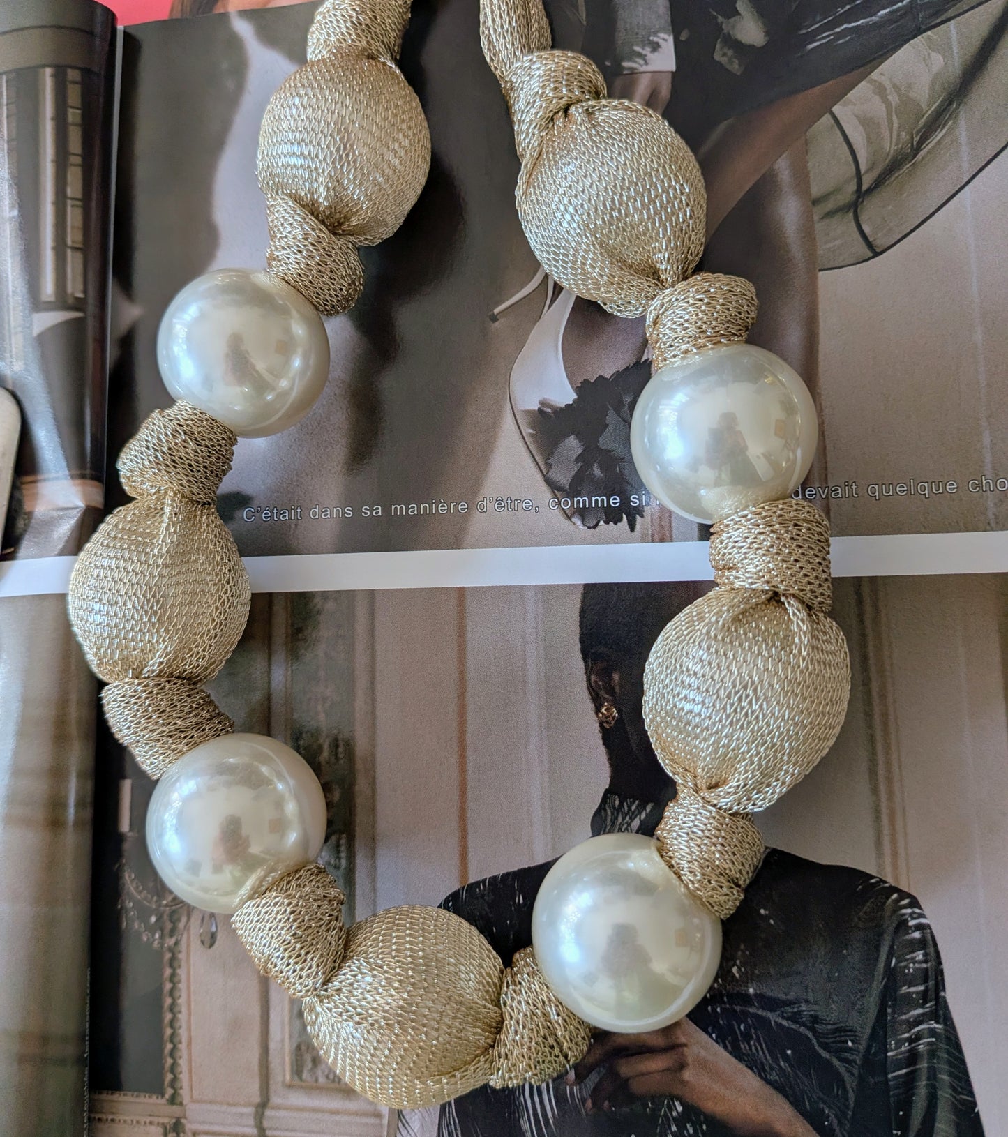 Collier Mode  Perle Fil Doré